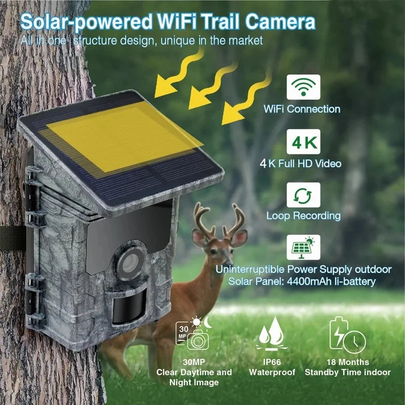 Hunting Camera  4K  WiFi Solar Panel