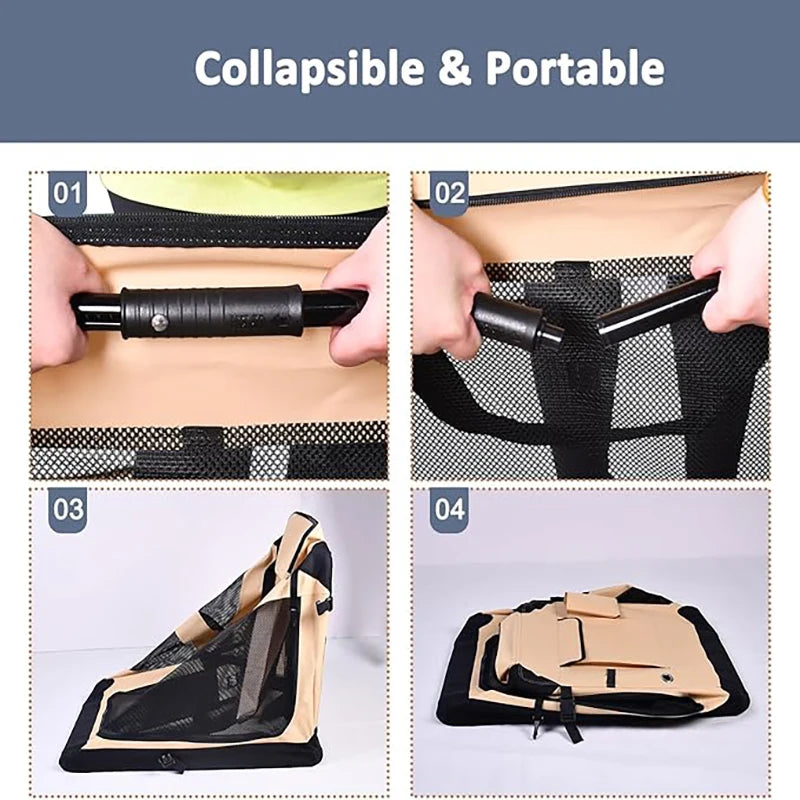 Soft Dog Crates Kennel for Pets 3 Door Soft Sided Folding Travel Pet Car Carrier with Straps and Mat for Dogs, Cats, Rabbits