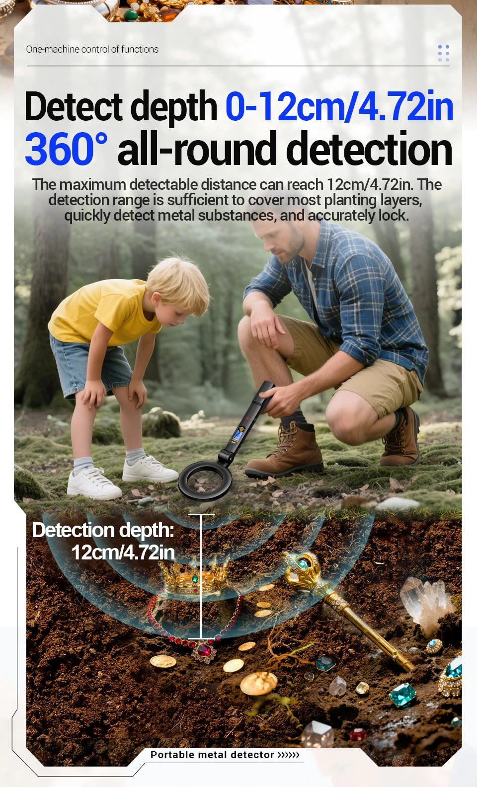 Metal Gold Detector 12cm/4.72in Depth Treasure Hunting