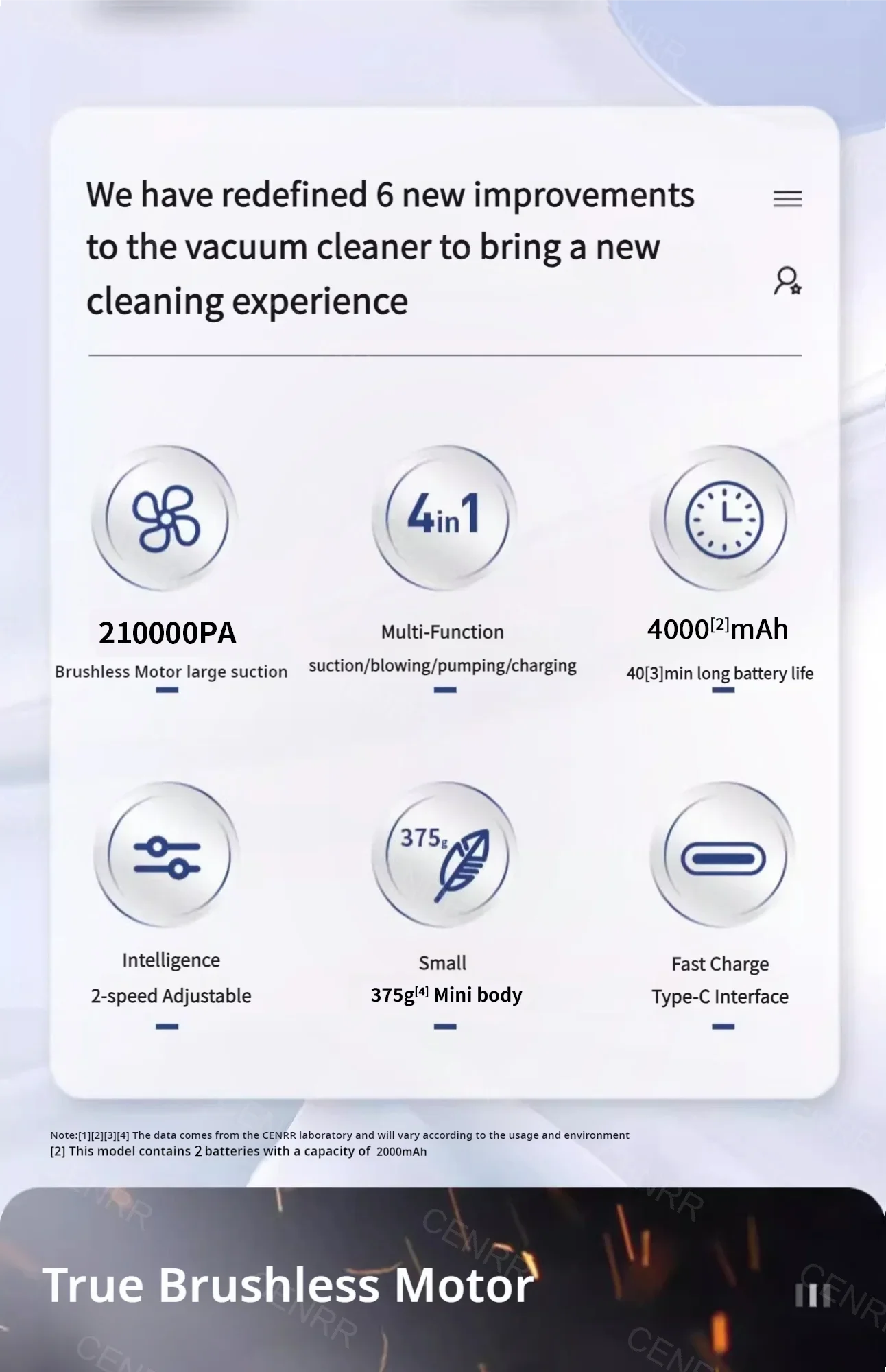 CENRR 210000PA Mini Car Vacuum Cleaner