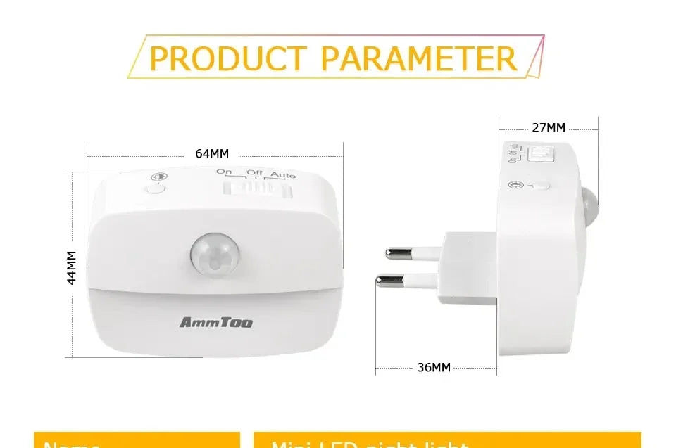 LED Night Light With Motion Sensor EU US Plug Lamps