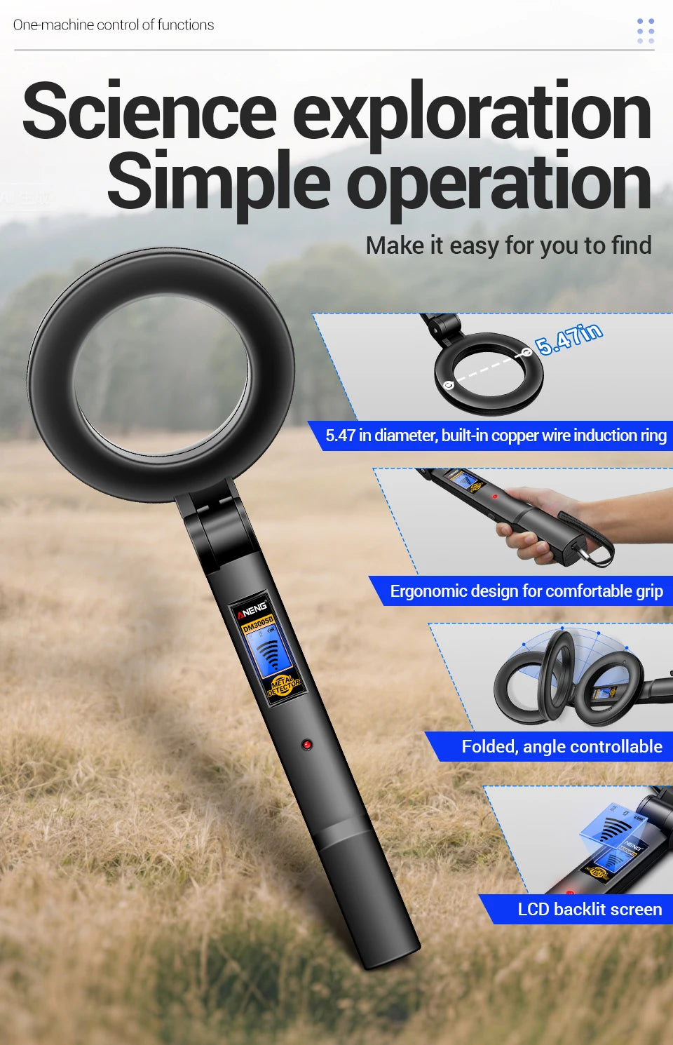 Metal Gold Detector 12cm/4.72in Depth Treasure Hunting