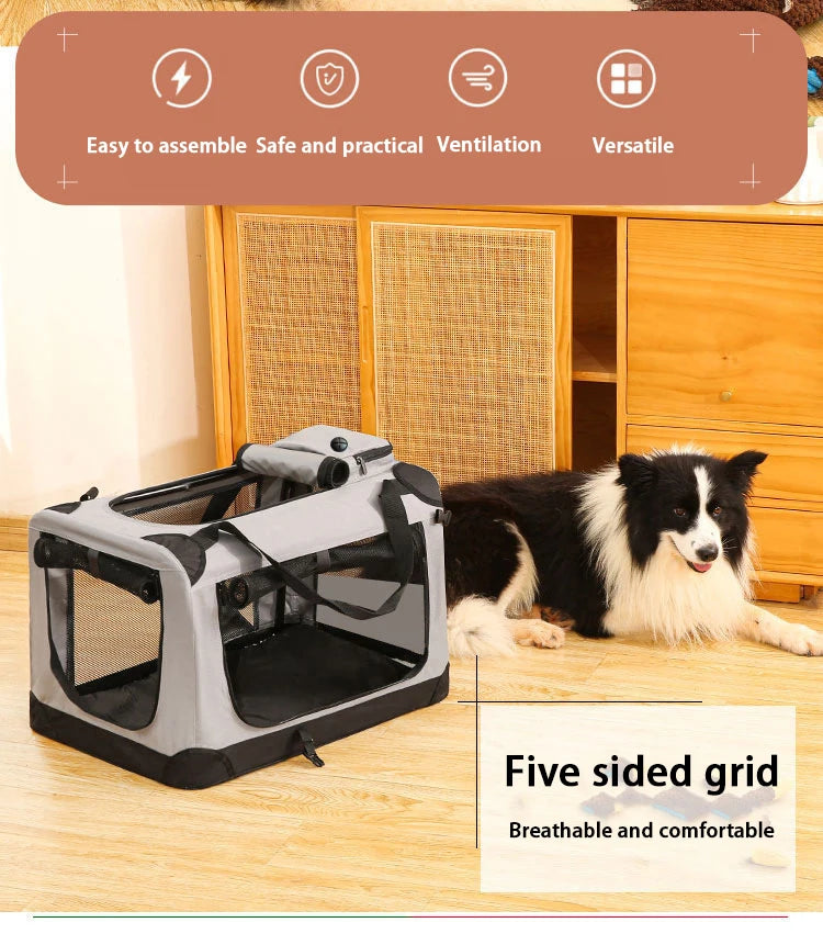 Soft Dog Crates Kennel for Pets 3 Door Soft Sided Folding Travel Pet Car Carrier with Straps and Mat for Dogs, Cats, Rabbits