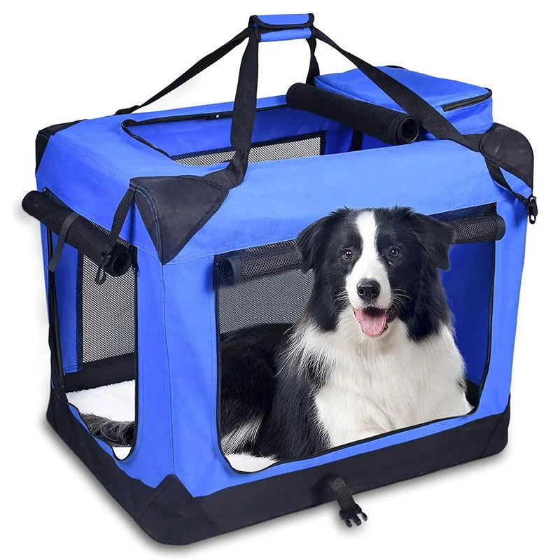 Soft Dog Crates Kennel for Pets 3 Door Soft Sided Folding Travel Pet Car Carrier with Straps and Mat for Dogs, Cats, Rabbits