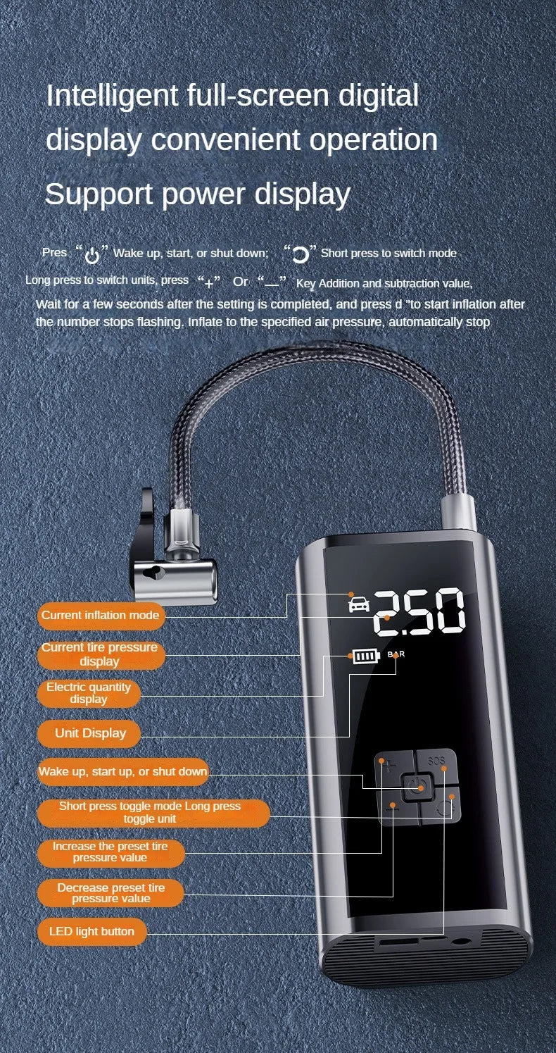 Car Air Pump Wired/Wireless Protable Car Air Compressor 150PSI