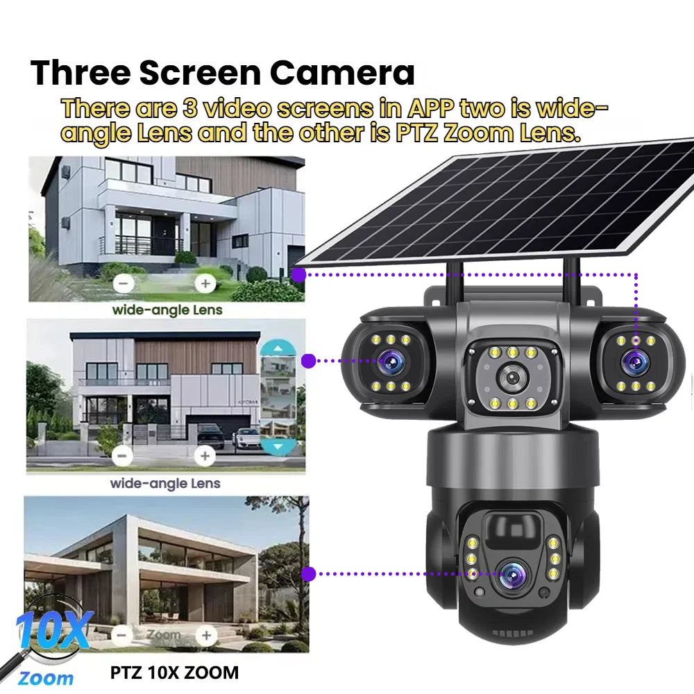 Solar Camera 4G Sim Outdoor 3 Lens