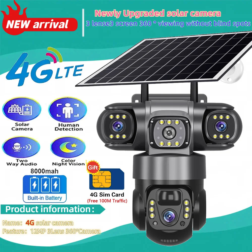 Solar Camera 4G Sim Outdoor 3 Lens