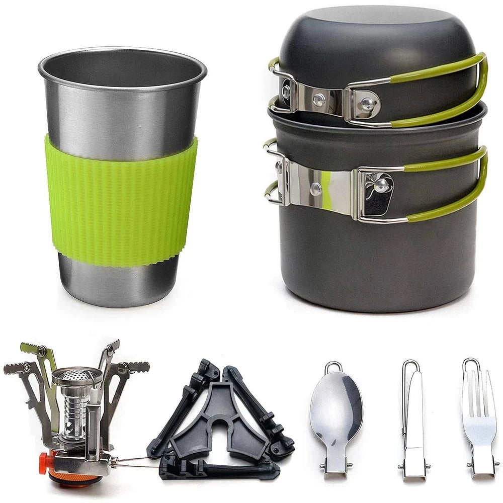 Camping Cookware Kit with Stove Outdoor set