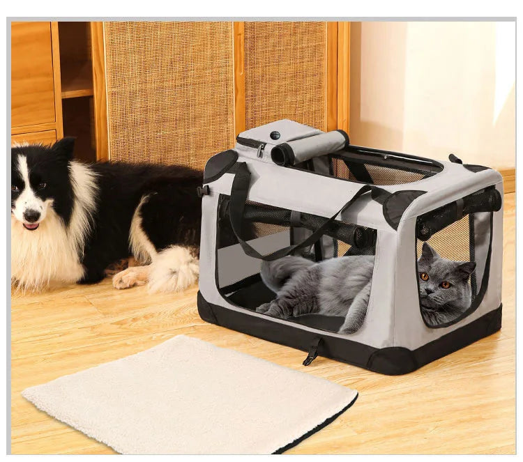 Soft Dog Crates Kennel for Pets 3 Door Soft Sided Folding Travel Pet Car Carrier with Straps and Mat for Dogs, Cats, Rabbits