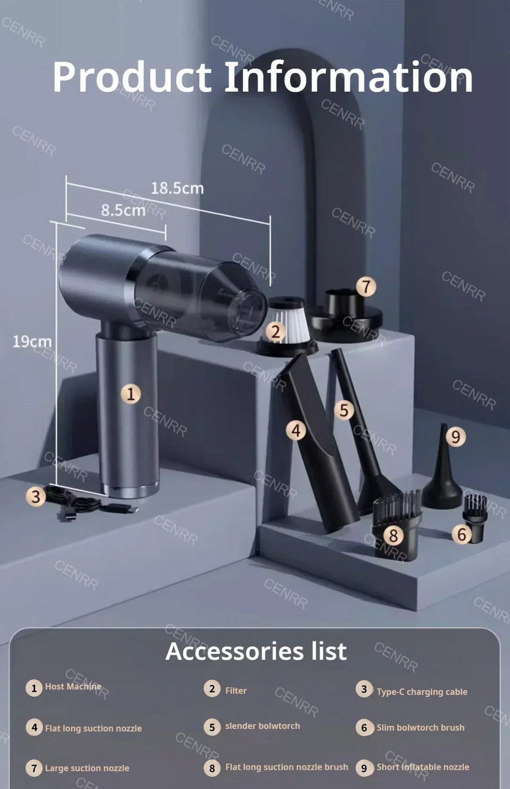 CENRR 210000PA Mini Car Vacuum Cleaner