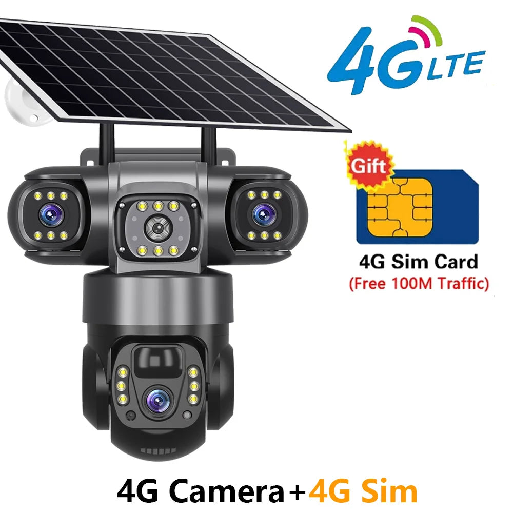 Solar Camera 4G Sim Outdoor 3 Lens