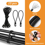 25pk 25cm Elastic Straps w/ Hooks - Bungee Cords