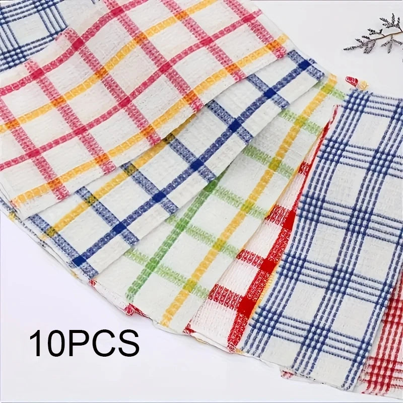 10 waffle absorbent woven rags, kitchen towels,