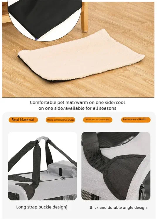 Soft Dog Crates Kennel for Pets 3 Door Soft Sided Folding Travel Pet Car Carrier with Straps and Mat for Dogs, Cats, Rabbits