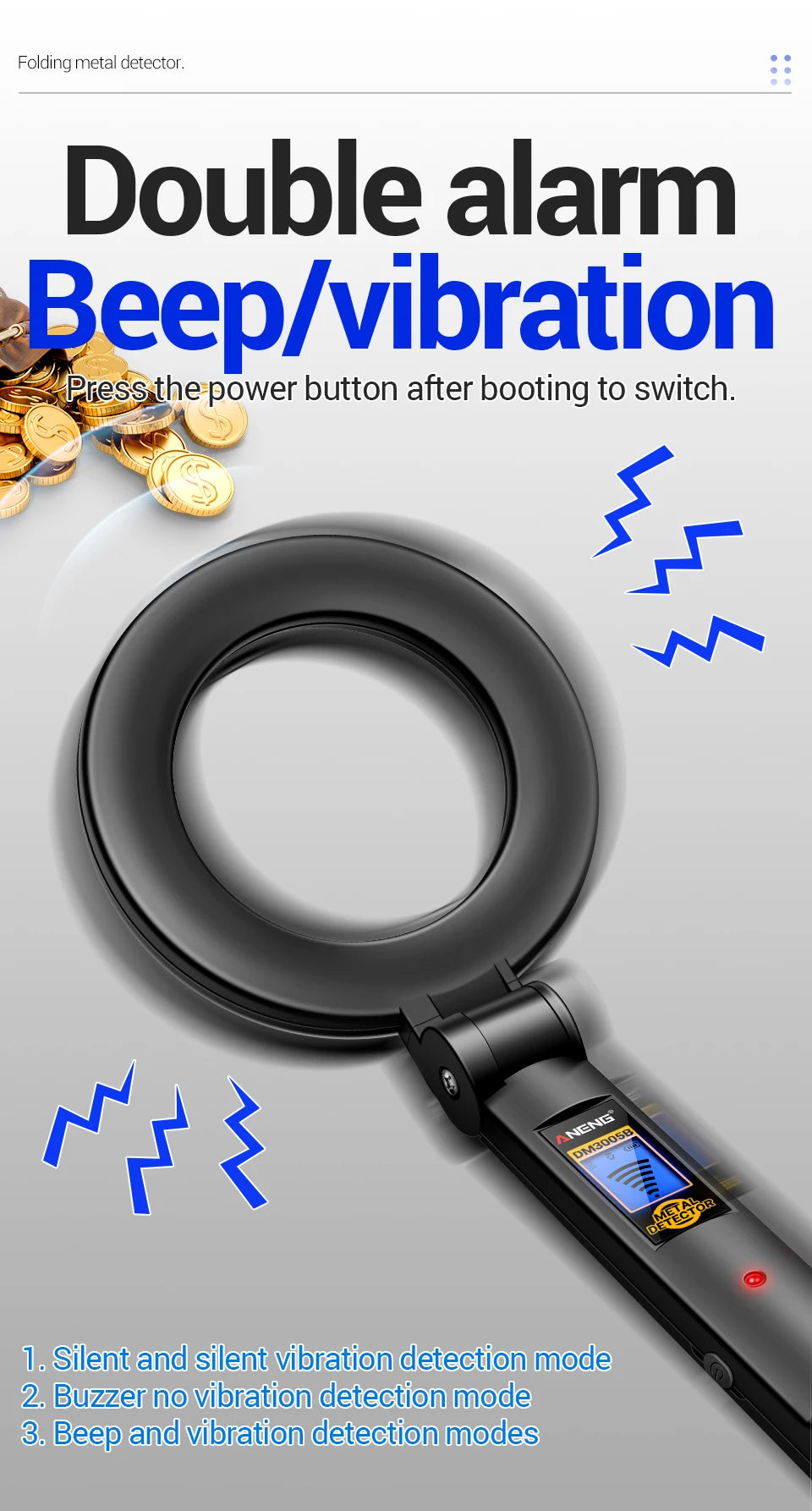 Metal Gold Detector 12cm/4.72in Depth Treasure Hunting