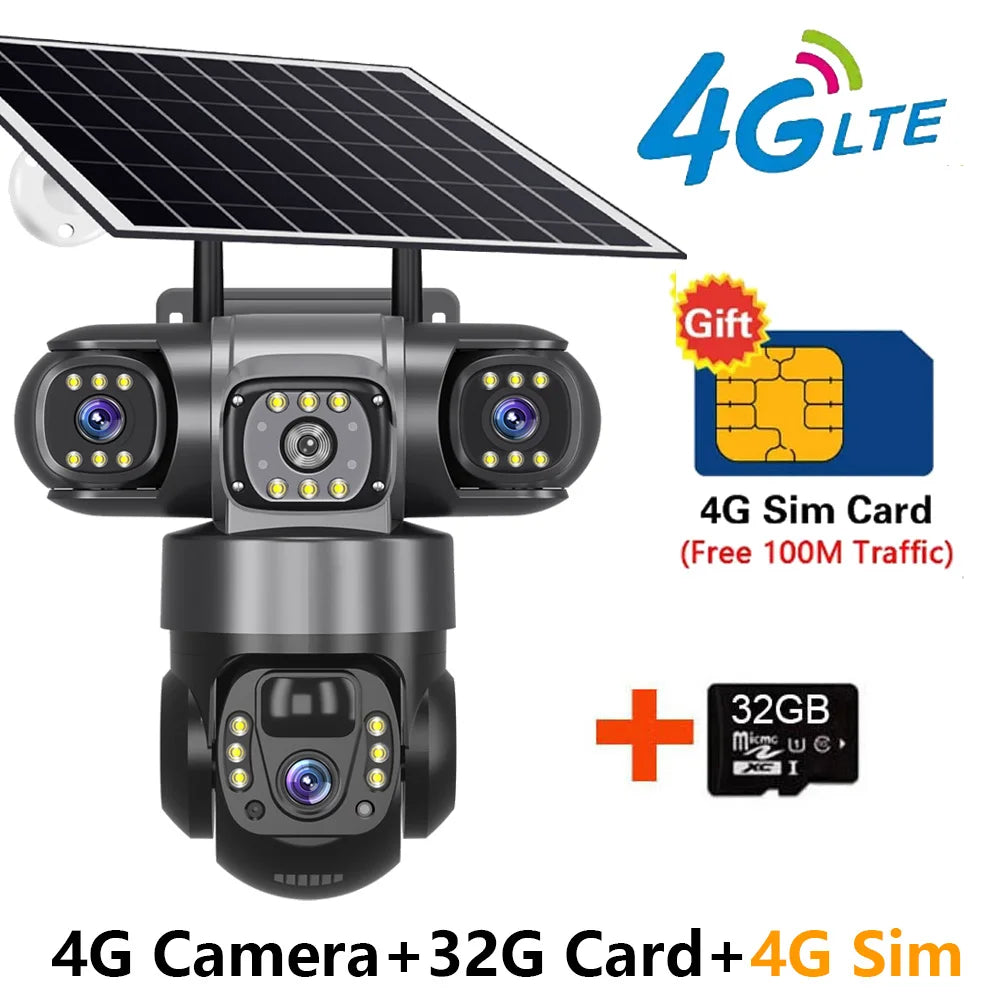 Solar Camera 4G Sim Outdoor 3 Lens