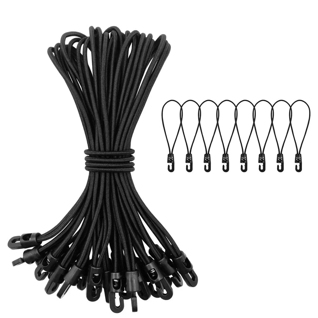 25pk 25cm Elastic Straps w/ Hooks - Bungee Cords