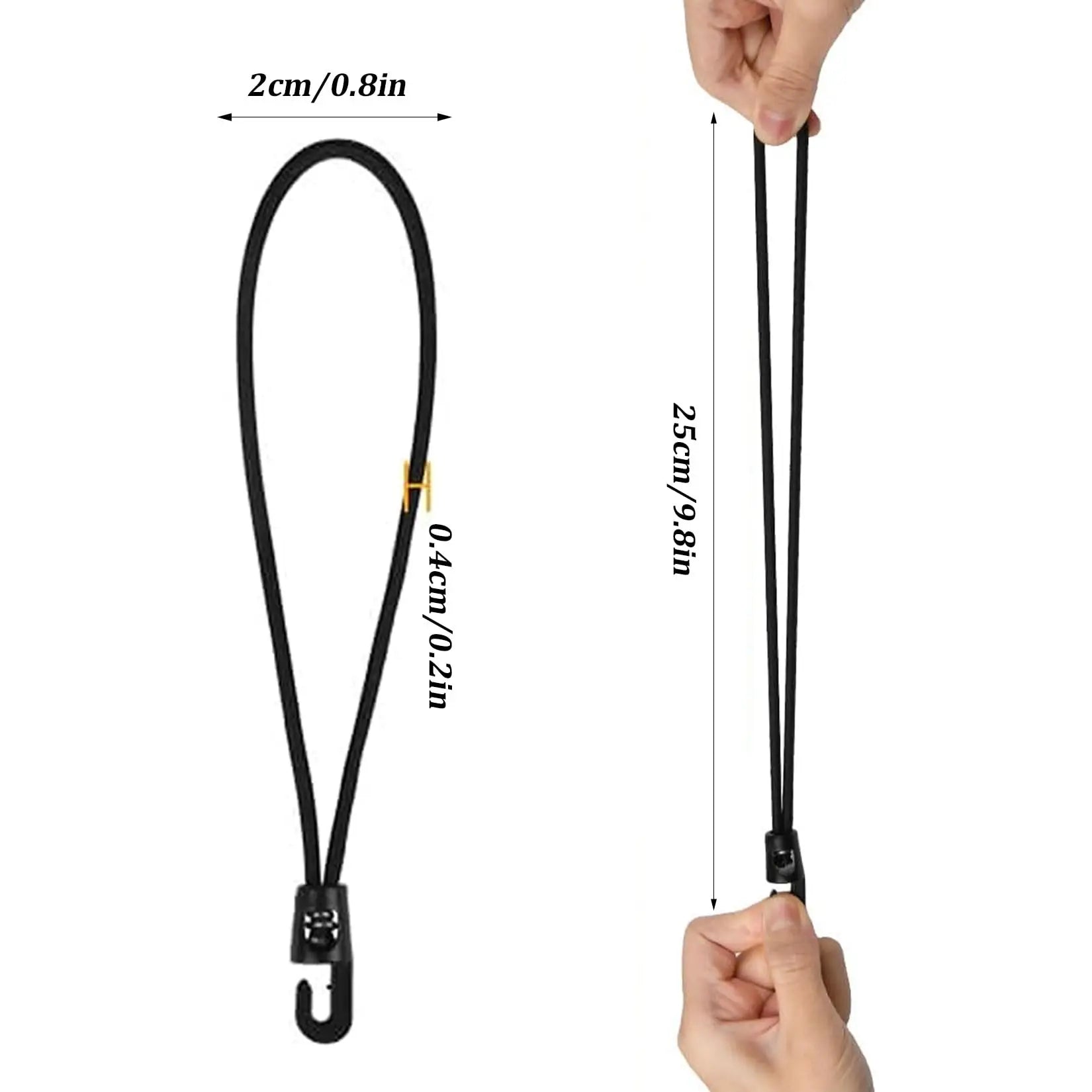 25pk 25cm Elastic Straps w/ Hooks - Bungee Cords