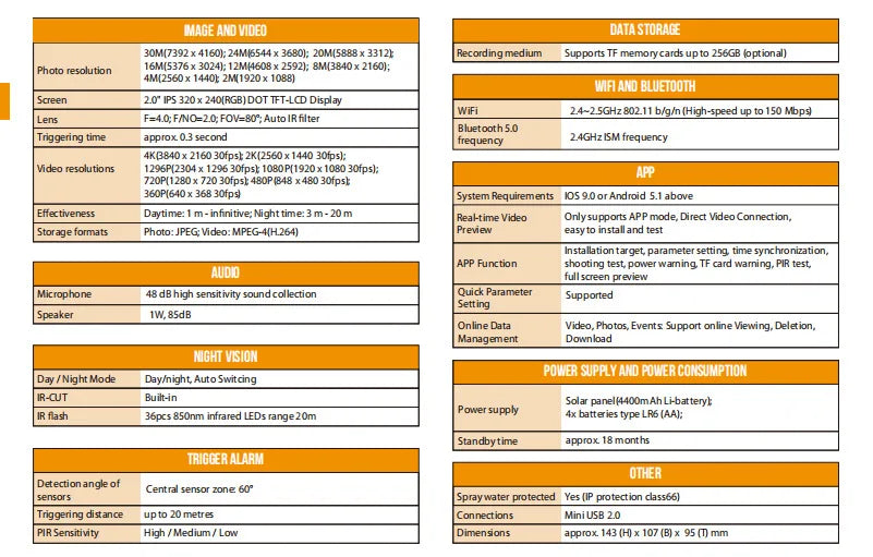 Hunting Camera  4K  WiFi Solar Panel